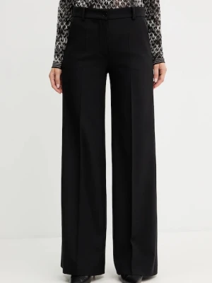 Luisa Spagnoli spodnie wełniane damskie kolor czarny szerokie high waist 542476