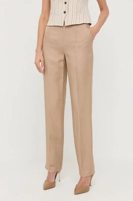 Luisa Spagnoli spodnie z domieszką lnu kolor beżowy szerokie high waist