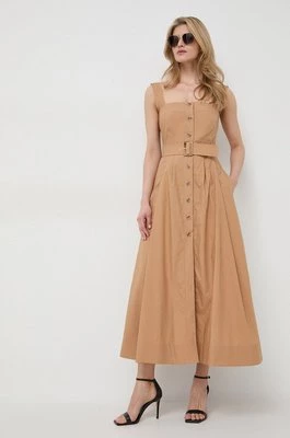 Luisa Spagnoli sukienka bawełniana kolor brązowy maxi rozkloszowana