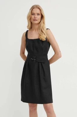 Luisa Spagnoli sukienka lniana PIANI kolor czarny mini rozkloszowana 540750