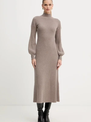Luisa Spagnoli sukienka wełniana kolor brązowy maxi dopasowana 100209