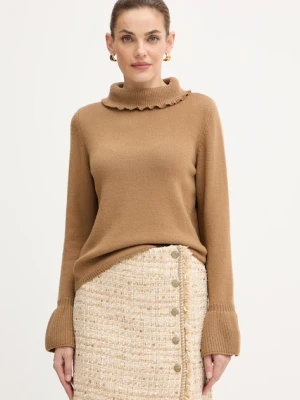 Luisa Spagnoli sweter wełniany damski kolor brązowy z golfem 100236