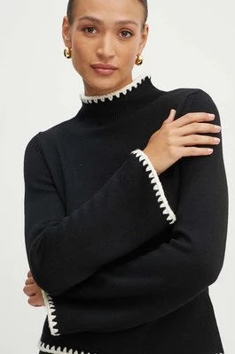 Luisa Spagnoli sweter wełniany MONET damski kolor czarny lekki z półgolfem 58404