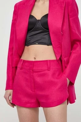 Luisa Spagnoli szorty lniane AUSILIO RUNWAY COLLECTION kolor różowy gładkie medium waist 541135
