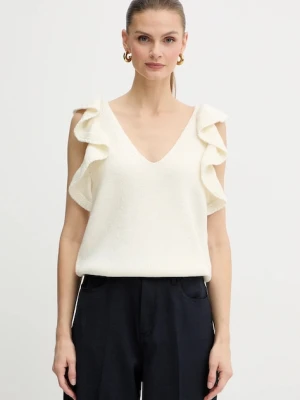 Luisa Spagnoli top wełniany damski kolor beżowy gładki 100232