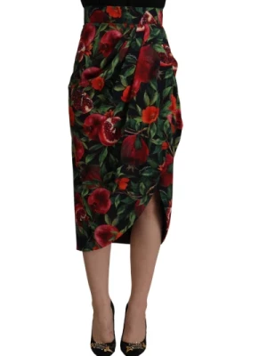 Luksusowa Czarna Czerwona Owocowa Spódnica Wickel Dolce & Gabbana