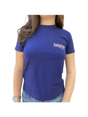 Luksusowy Fioletowy T-shirt z Okrągłym Kołnierzem Balenciaga