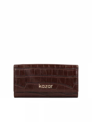 Luksusowy portfel z tłoczonej brązowej skóry Kazar