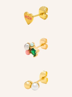 Lulu Copenhagen Zestaw 3 Kolczyków Mom gold