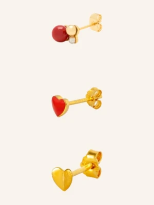 Lulu Copenhagen Zestaw 3 Sztuk Kolczyków Heart gold