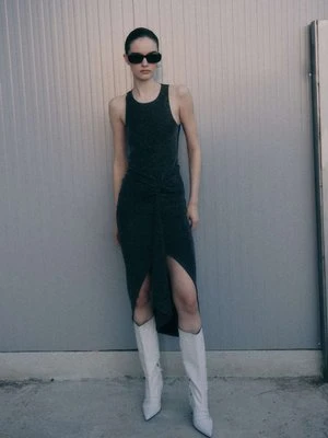 Lureksowa sukienka midi z drapowaniem PATRIZIA PEPE