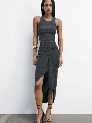 Lureksowa sukienka midi z drapowaniem PATRIZIA PEPE