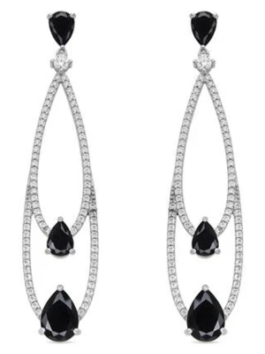 Luxenter Srebrne kolczyki-wkrętki z onyksami i cyrkoniami rozmiar: onesize