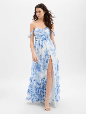 Luxuar Fashion Damska sukienka wieczorowa Kobiety niebieski|biały wzorzysty,