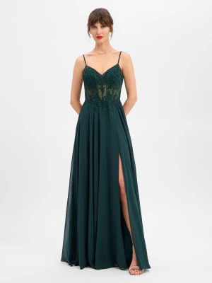 Luxuar Fashion Damska sukienka wieczorowa Kobiety Sztuczne włókno zielony jednolity,