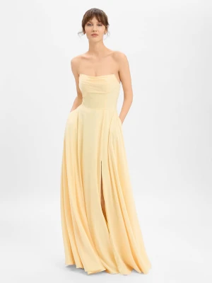 Luxuar Fashion Damska sukienka wieczorowa Kobiety Sztuczne włókno żółty jednolity,