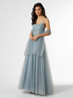 Luxuar Fashion Damska sukienka wieczorowa z etolą Kobiety Koronka niebieski jednolity,