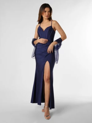Luxuar Fashion Damska sukienka wieczorowa z etolą Kobiety Sztuczne włókno niebieski jednolity,