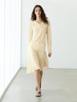 Luźna Asymetryczna Spódnica Średniej Długości - Złoty - - Massimo Dutti - Kobieta