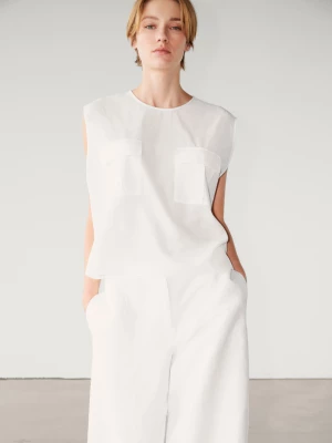 Luźna Bawełniana Koszulka Z Kieszeniami - Biały - - Massimo Dutti - Kobieta