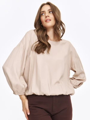 Luźna beżowa bluzka z gumką w rękawie Top Secret