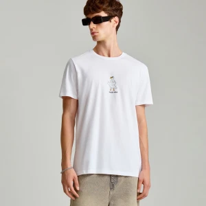 Luźna biała koszulka z nadrukiem Duck you House