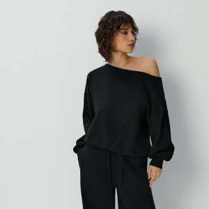 Zdjęcie produktu Luźna bluza z dekoltem na jedno ramię basic czarna House