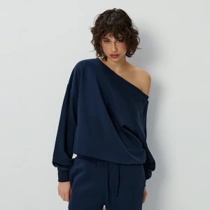 Zdjęcie produktu Luźna bluza z dekoltem na jedno ramię basic granatowa House