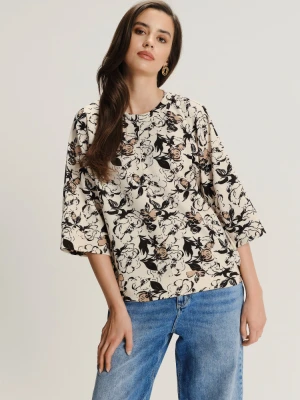 Luźna bluza z nadrukiem w kwiaty i rękawem 3 / 4 Greenpoint beżowy
