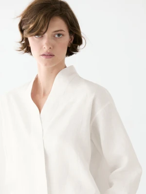 Luźna Lniana Bluzka Z Dekoltem Kopertowym - Biały - - Massimo Dutti - Kobieta