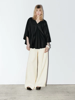 Luźna Bluzka Oversize W Stylu Peleryny Ze 100% Lnu − Studio - Czarny - - Massimo Dutti - Kobieta