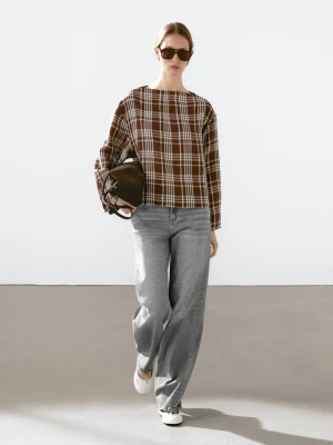 Luźna Bluzka W Kratkę - Bordowy - - Massimo Dutti - Kobieta