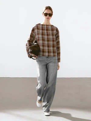 Luźna Bluzka W Kratkę - Bordowy - - Massimo Dutti - Kobieta