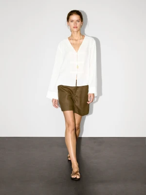 Luźna Bluzka W Stylu Kimona Z Mieszanki Lnu - Biały - - Massimo Dutti - Kobieta