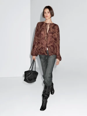 Luźna Bluzka We Wzór Paisley - Bordowy - - Massimo Dutti - Kobieta