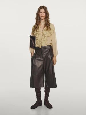 Luźna Bluzka Z Dekoltem Z Falbaną − Studio - Żółty Musztardowy - - Massimo Dutti - Female