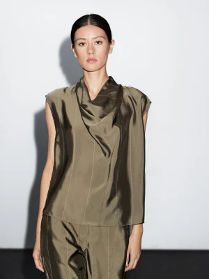 Luźna Bluzka Z Detalami W Paski - Khaki - - Massimo Dutti - Kobieta
