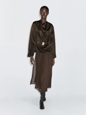 Luźna Bluzka Z Drapowanym Dekoltem - Brązowy - - Massimo Dutti - Kobieta