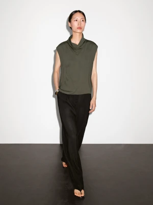 Luźna Bluzka Z Drapowanym Dekoltem - Zielony - - Massimo Dutti - Kobieta