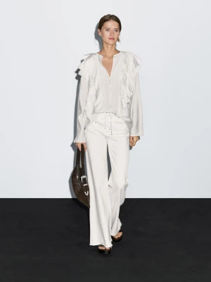 Luźna Bluzka Z Falbanami - Biały - - Massimo Dutti - Kobieta