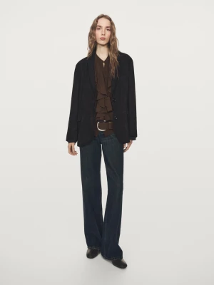 Luźna Bluzka Z Falbanami - Brązowy - - Massimo Dutti - Kobieta