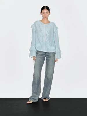 Luźna Bluzka Z Falbanami - Wyblak?Y Niebieski - - Massimo Dutti - Kobieta