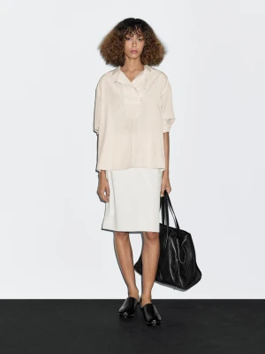 Luźna Bluzka Z Ozdobnym Zapięciem Na Guziki - Surowy - - Massimo Dutti - Kobieta