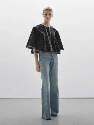 Luźna Bluzka Z Haftowanymi Elementami - Czarny - - Massimo Dutti - Kobieta