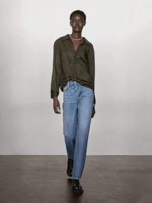 Luźna Bluzka Z Kołnierzykiem Polo - Szary Antracytowy - - Massimo Dutti - Kobieta