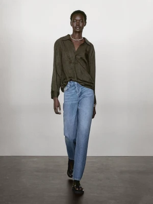 Luźna Bluzka Z Kołnierzykiem Polo - Szary Antracytowy - - Massimo Dutti - Kobieta