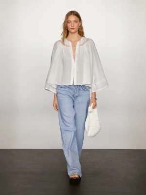 Luźna Bluzka Z Koronką - Biały - - Massimo Dutti - Kobieta