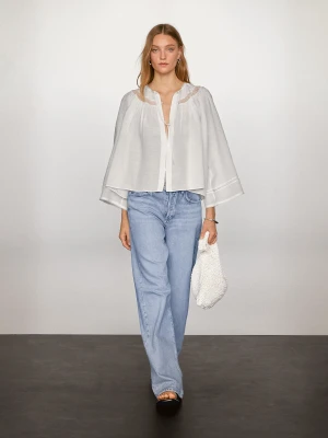 Luźna Bluzka Z Koronką - Biały - - Massimo Dutti - Kobieta