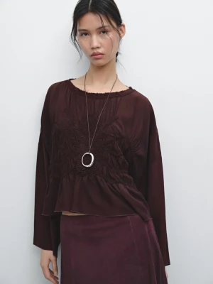 Luźna Bluzka Z Marszczeniem - Bordowy - - Massimo Dutti - Kobieta