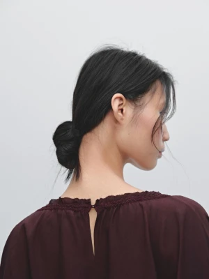 Luźna Bluzka Z Marszczeniem - Bordowy - - Massimo Dutti - Kobieta
